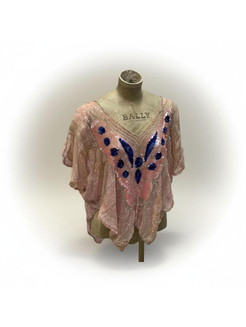 Vintage Silk Sequin Butterfly Top Broadway Theatrical Blouse